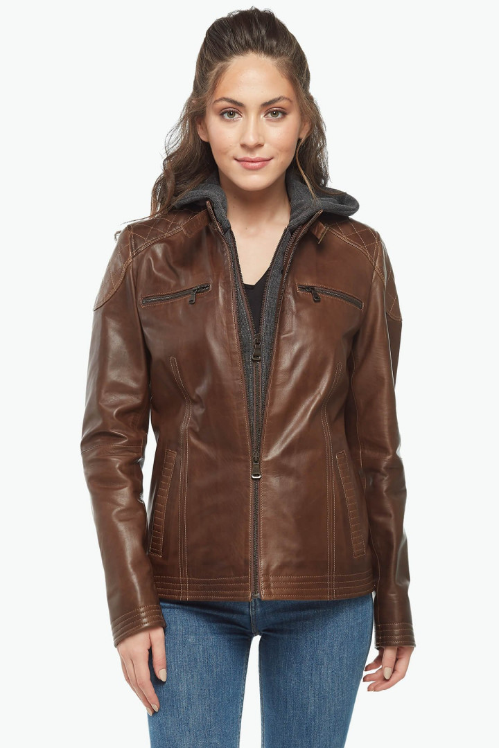 Кожаная куртка женская Deriza 39-1182K коричневая S (товары доставляются из-за рубежа)