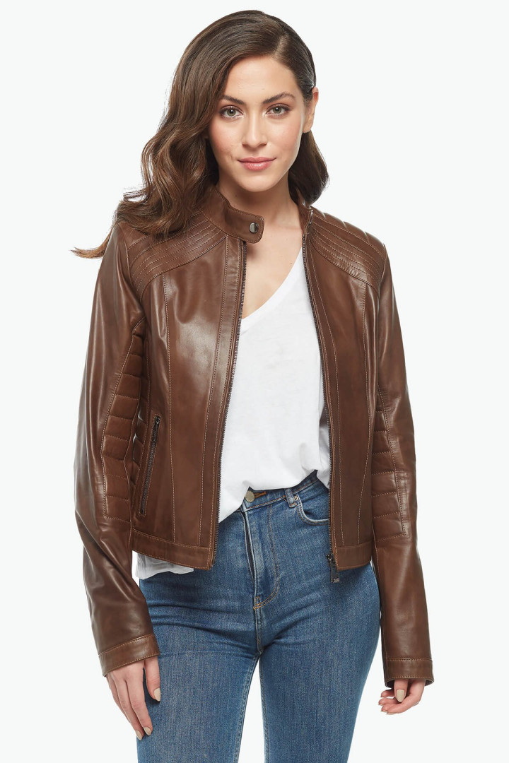 Кожаная куртка женская Deriza 39-2336K коричневая S (товары доставляются из-за рубежа)