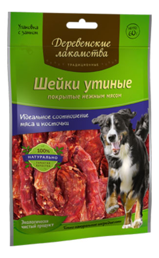 

Лакомство для собак Деревенские лакомства Традиционные Шейки утиные, 60г, Традиционные Шейки утиные покрытые нежным мясом, 60г