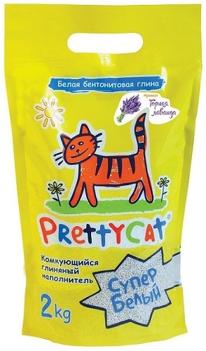 фото Комкующийся наполнитель для кошек prettycat супер белый бентонитовый, лаванда, 2 кг