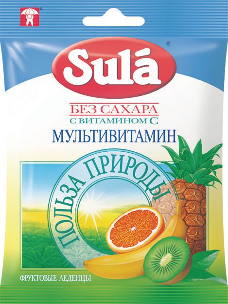 Леденцы Sula без сахара с витамином С мультивитамин 60 г