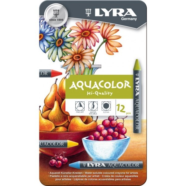 

Акварельные цветные мелки Lyra AQUACOLOR, водорастворимые 12 цветов
