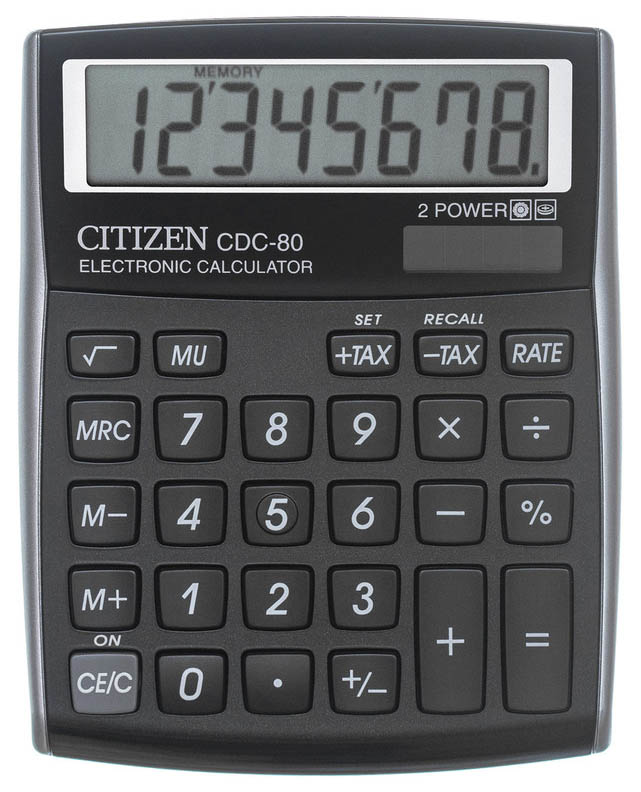 

Калькулятор Citizen CDC-80BKWB, 8 разрядов, двойное питание, 135x108 мм, Черный