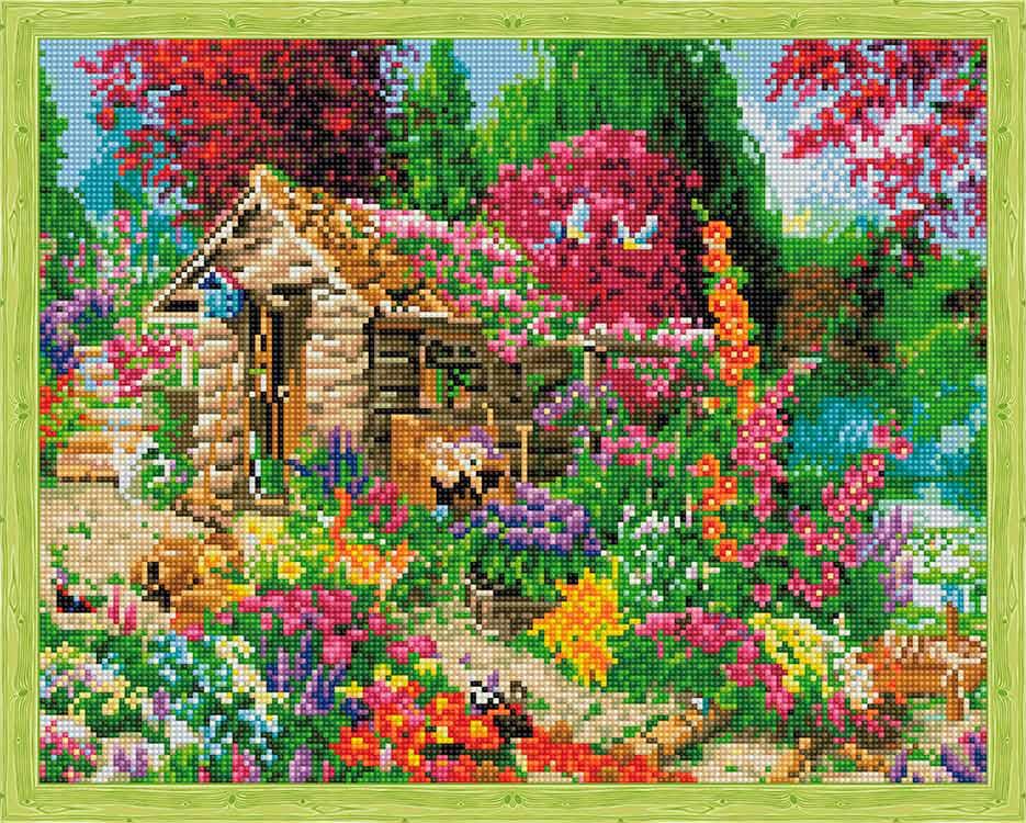 

Алмазная вышивка Цветной Сторожка в цветах, 40x50 см, Сторожка в цветах