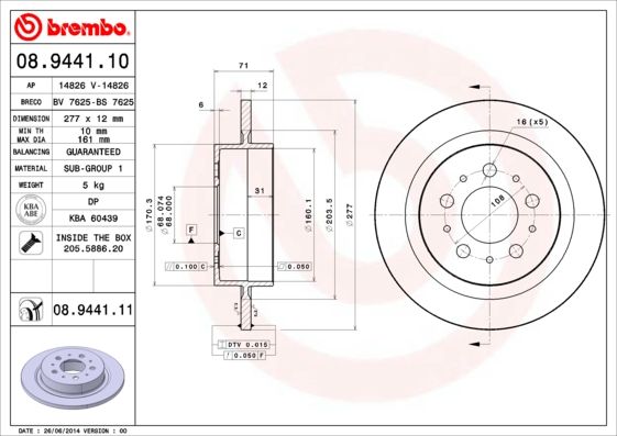 фото Тормозной диск brembo 08.9441.11