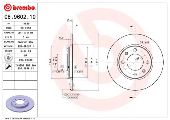 фото Тормозной диск brembo 08.9602.10