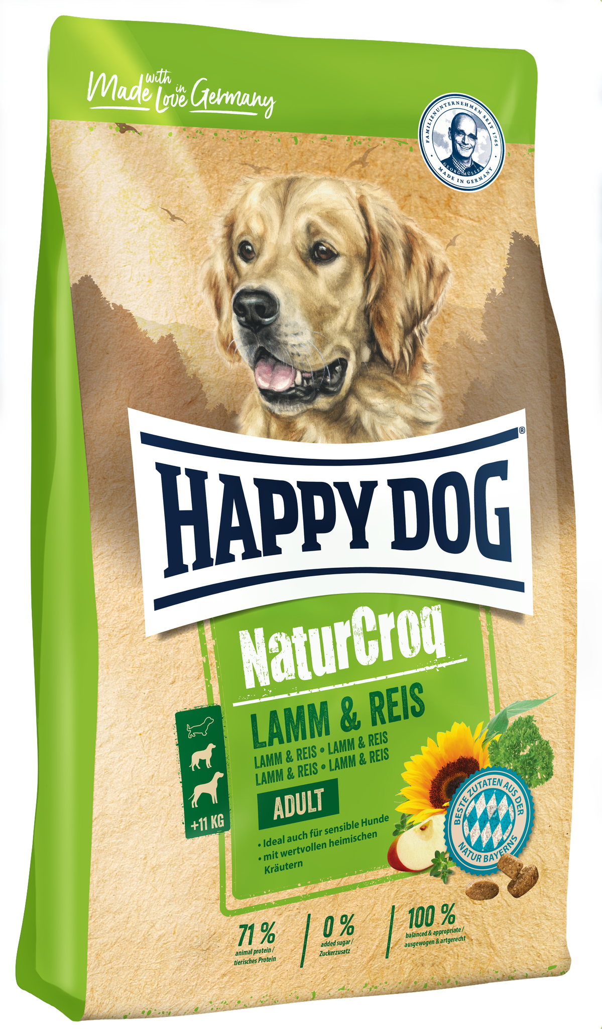 фото Сухой корм для собак happy dog naturecroq adult, ягненок, рис, 1кг