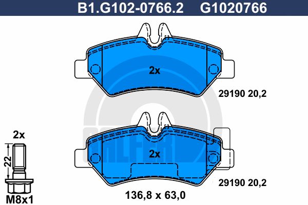 

Комплект тормозных дисковых колодок GALFER B1.G102-0766.2