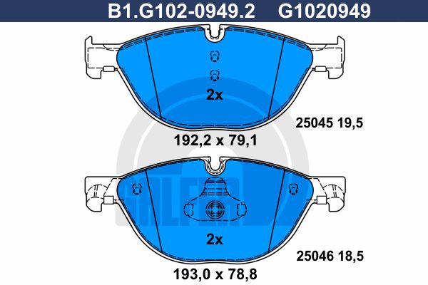 

Комплект тормозных дисковых колодок GALFER B1.G102-0949.2