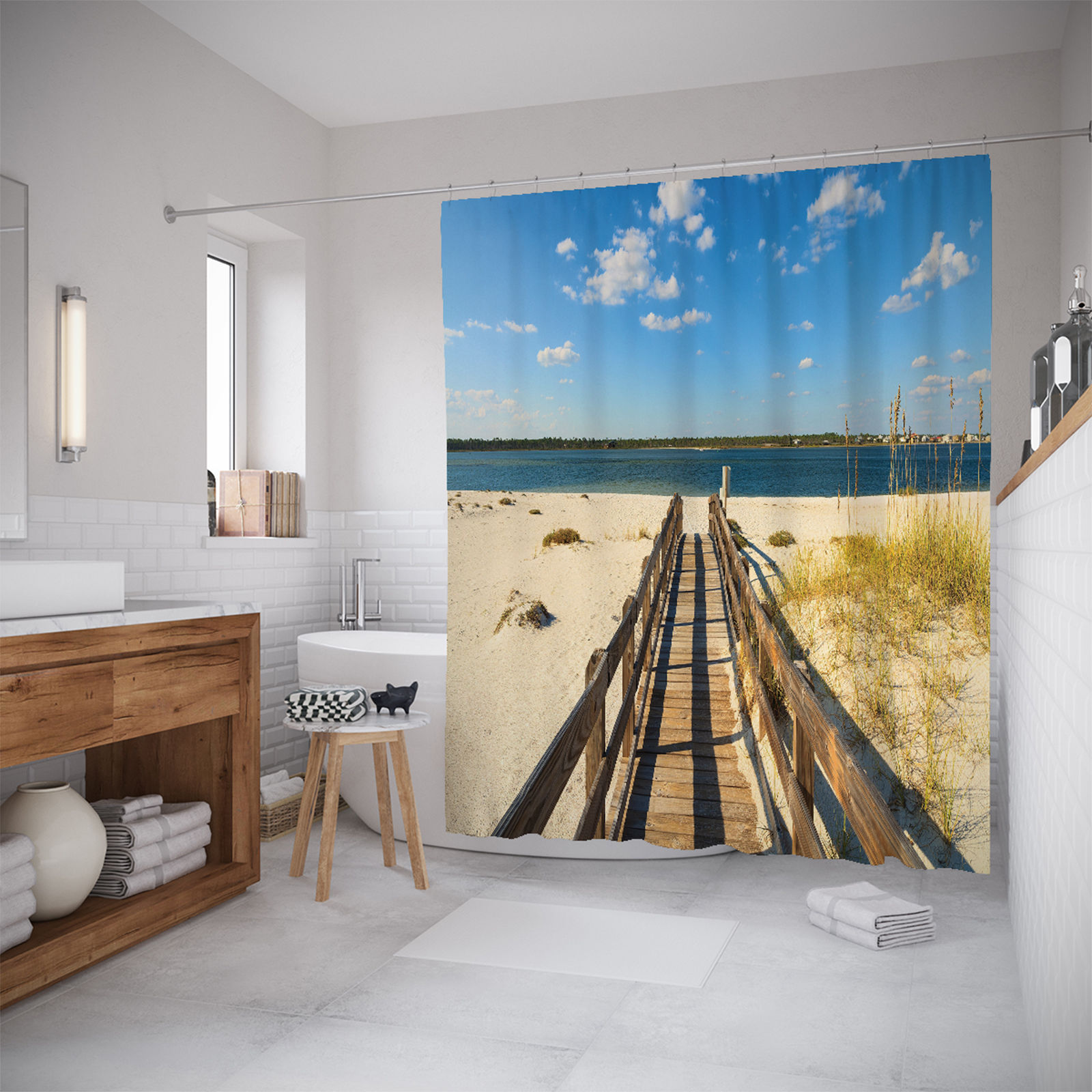 

Штора для ванной JoyArty «Морская тропа с ограждением» 180x200, Розовый