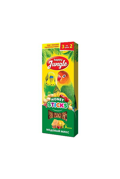 Лакомство для попугаев Happy Jungle Микс 3 вкуса, 50 г