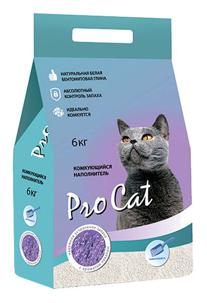 фото Комкующийся наполнитель для кошек pro cat бентонитовый, лаванда, 6 кг, 24 л