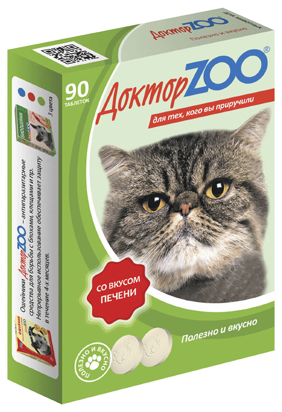 Мультивитаминное лакомство для кошек Доктор ZOO со вкусом печени, 90 табл