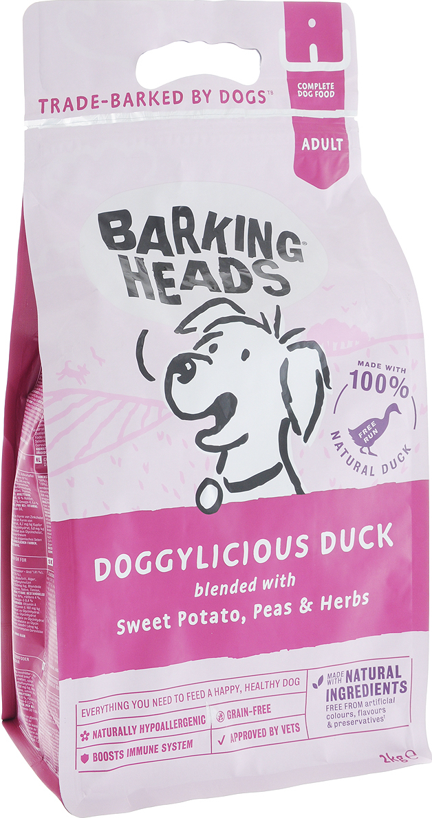 фото Сухой корм для собак barking heads quackers grain free, утка и батат, 2кг