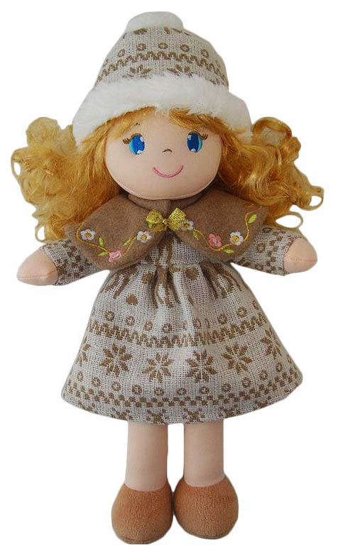 фото Кукла мягконабивная abtoys в бежевой шапочке и фетровом платье, 36 см