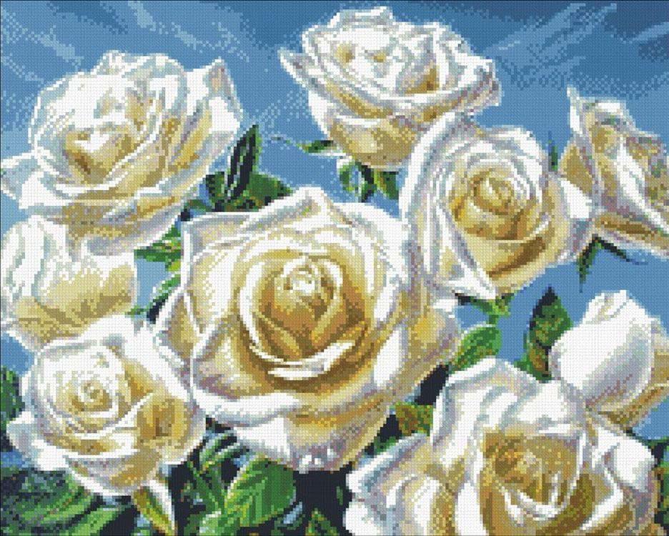 

Алмазная вышивка Паутинка Белые розы, 50x40 см, Белые розы
