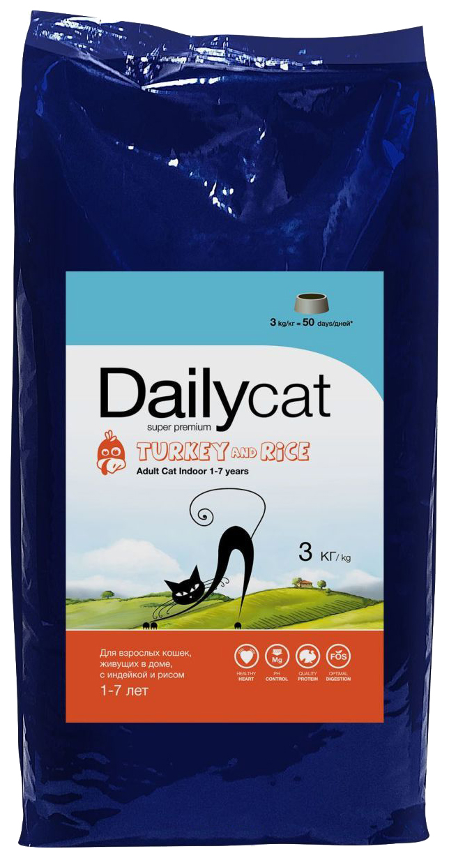 фото Сухой корм для кошек dailycat indoor, для домашних, индейка, 3кг