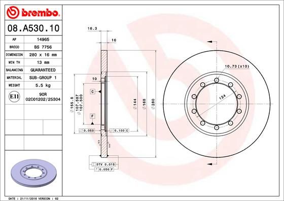 фото Тормозной диск brembo 08.a530.10