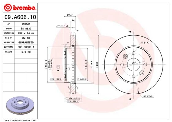 фото Тормозной диск brembo 09.a606.10