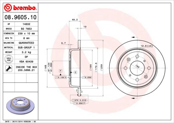 фото Тормозной диск brembo 08.9605.10