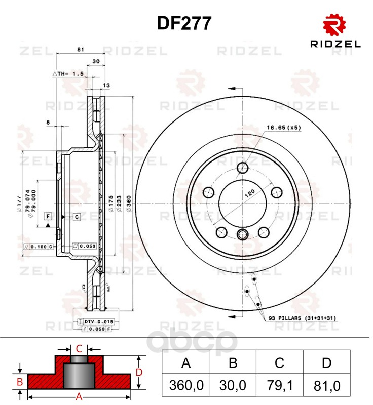 фото Тормозной диск ridzel df277 передний