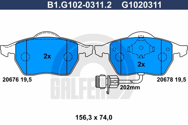 

Комплект тормозных дисковых колодок GALFER B1.G102-0311.2