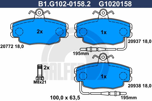 

Комплект тормозных дисковых колодок GALFER B1.G102-0158.2