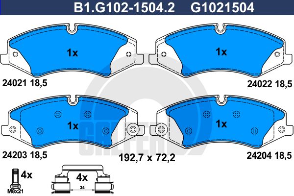 

Комплект тормозных дисковых колодок GALFER B1.G102-1504.2