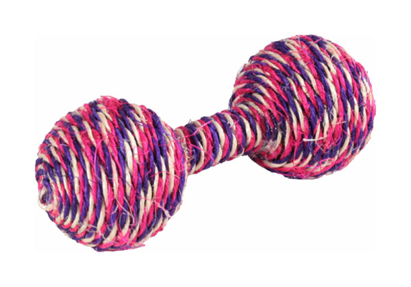 Игрушка-когтеточка для кошек Triol Гантель пластик, сизаль, розовый, фиолетовый, 11.5 см