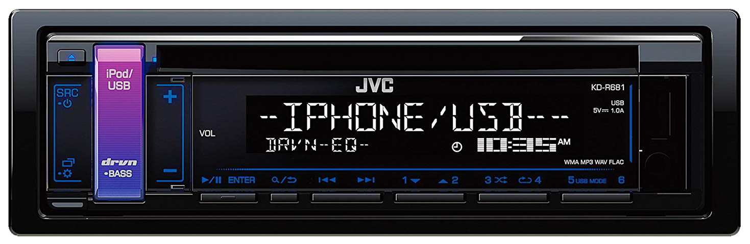 Автомагнитола JVC KD-R681 USB MP3 CD FM 1DIN 4x50Вт черный 884000₽