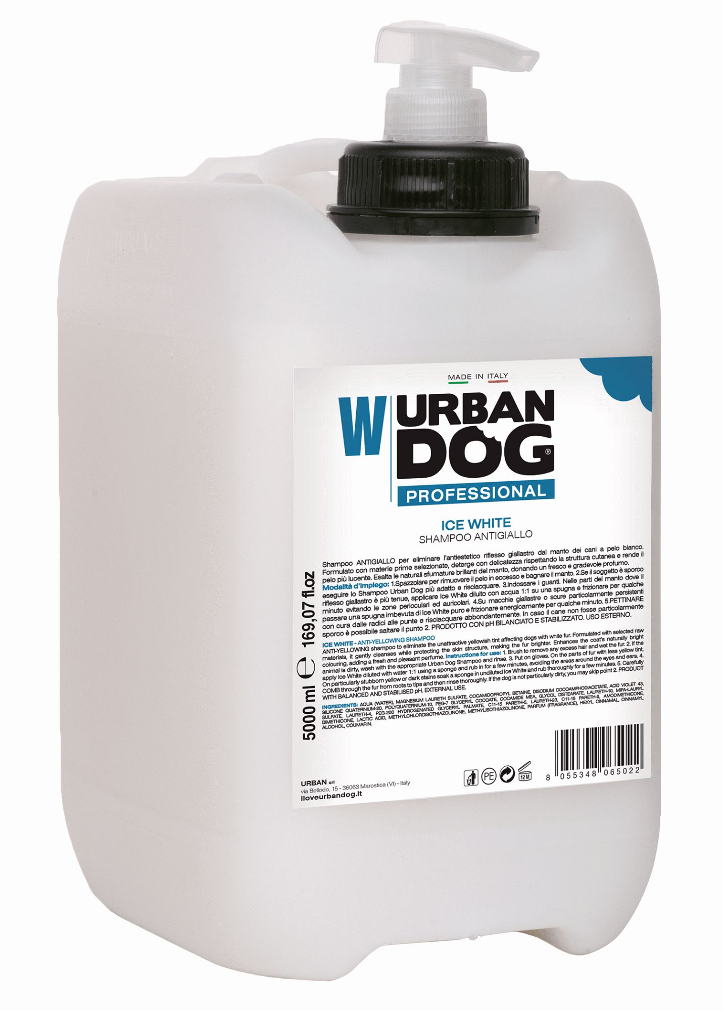 Шампунь для собак URBAN DOG Ice White от пожелтения шерсти универсальный, 5 л