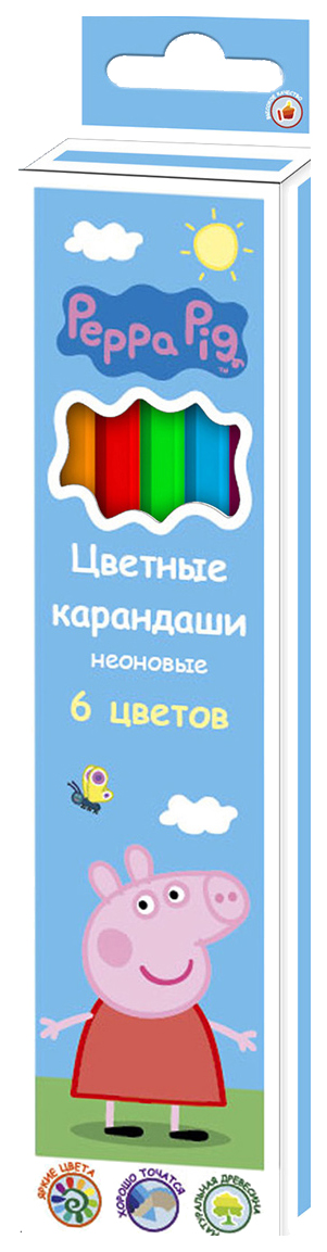 

Карандаши цветные Росмэн Свинка Пеппа неоновые 6 цветов, Свинка Пеппа