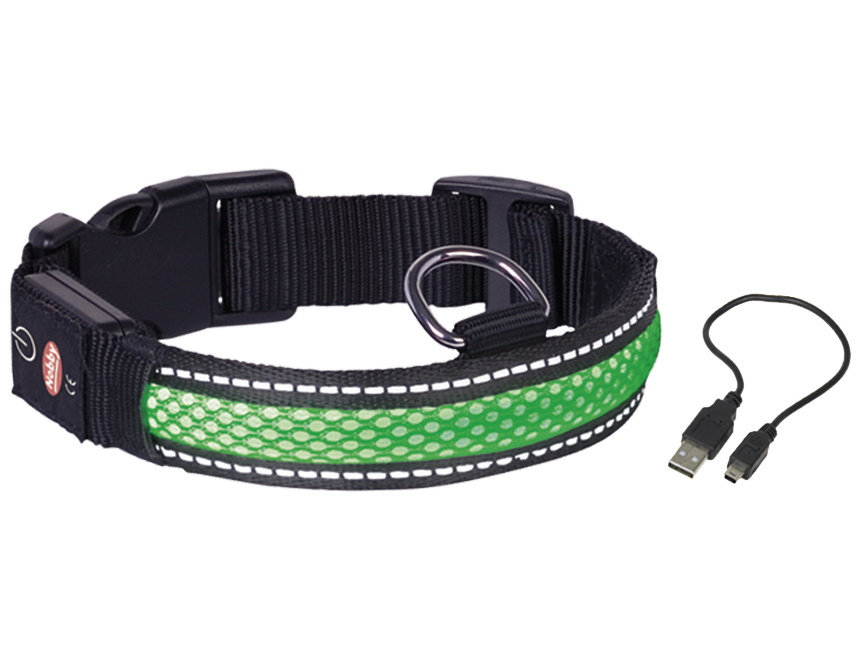 фото Ошейник для собак nobby нейлоновый, светодиодный, зеленый, размер l