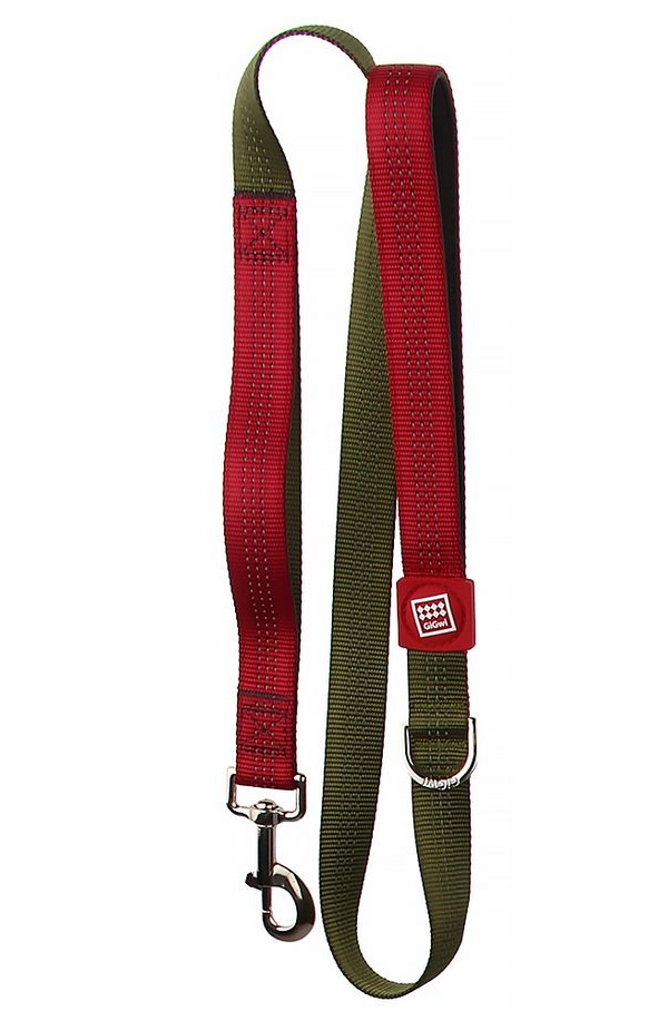 Поводок для собак GiGwi, со светоотражающими полосками, зелено-красный, XL, 25ммх120см