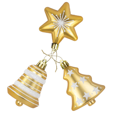 Набор елочных игрушек Золотая сказка Ель, звезда, колокольчик 591115 7,5 см 3 шт.
