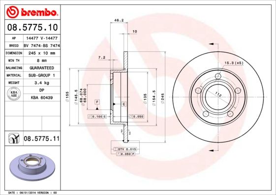 фото Тормозной диск brembo 08.5775.11