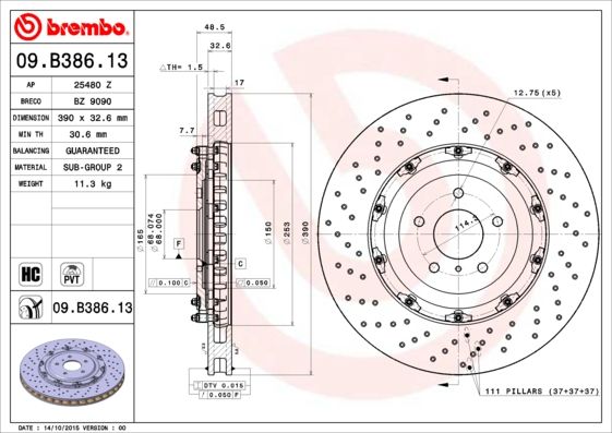 фото Тормозной диск brembo 09.b386.13