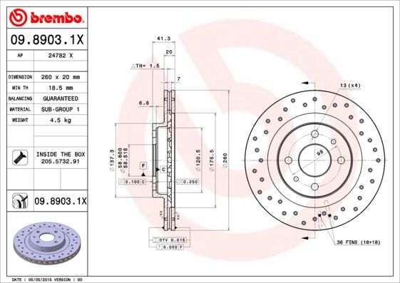 фото Тормозной диск brembo 09.8903.1x