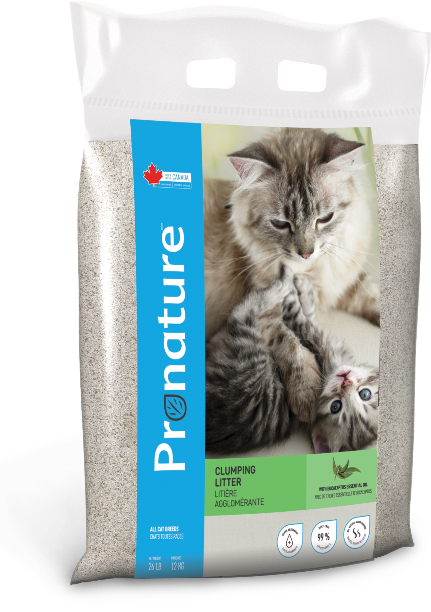 Комкующийся наполнитель для кошек Pronature бентонитовый, масло эвкалипта, 12 кг, 26 л