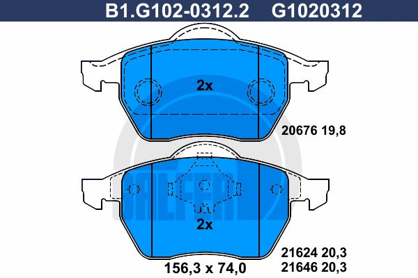 

Комплект тормозных дисковых колодок GALFER B1.G102-0312.2