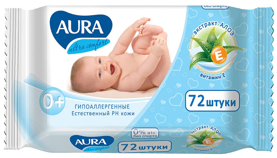 Салфетки влажные для детей AURA 72 шт.