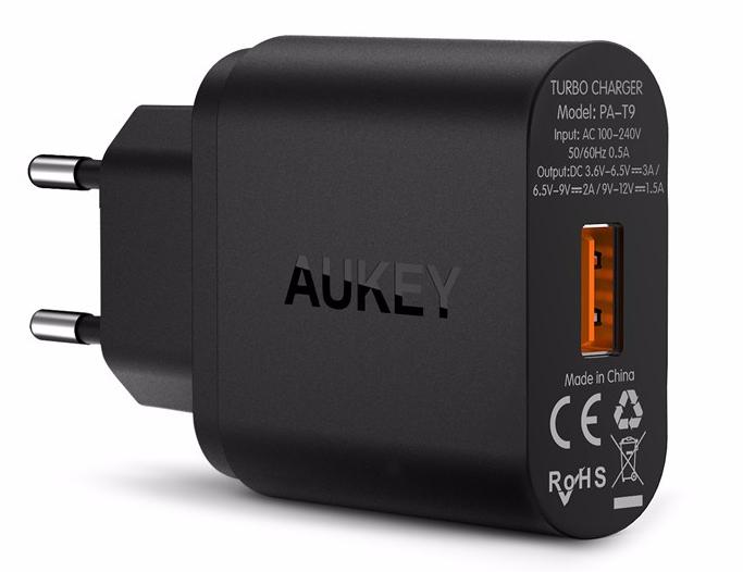 фото Сетевое зарядное устройство aukey qualcomm quick charge, 1xusb, 3,4 a, (pa-t9) black
