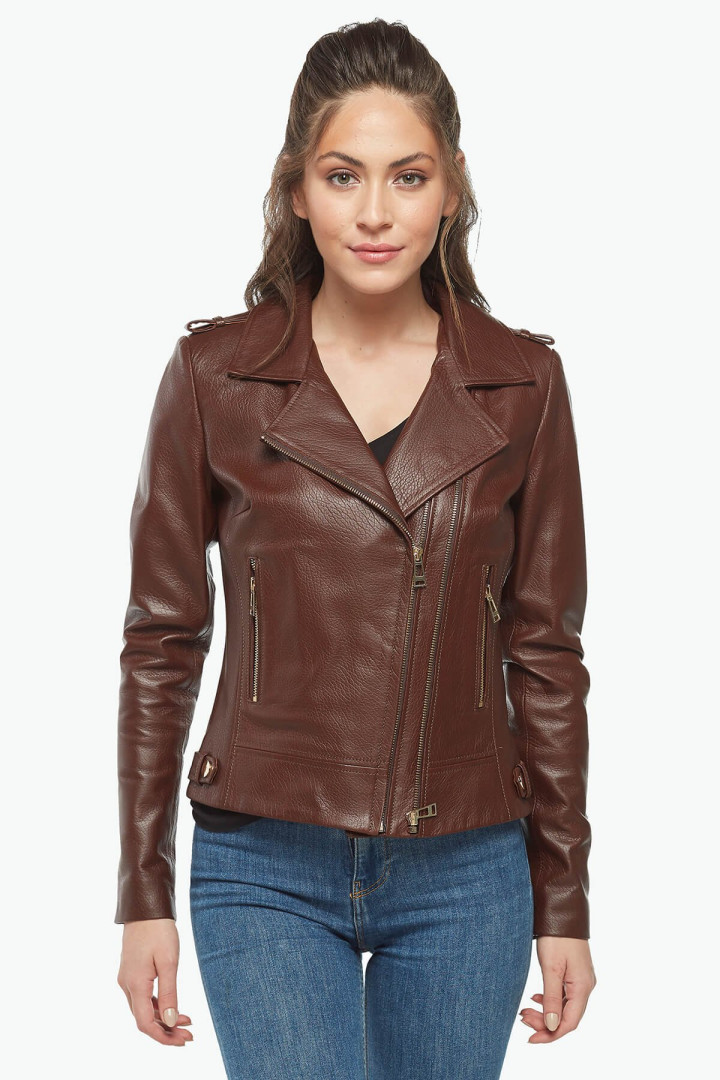 Кожаная куртка женская Deriza 39-B901V коричневая L (товары доставляются из-за рубежа)