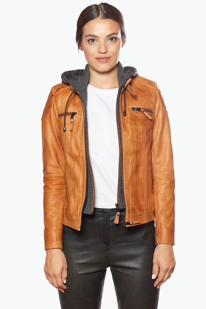 Кожаная куртка женская Deriza 39-1182Y коричневая L (товары доставляются из-за рубежа)