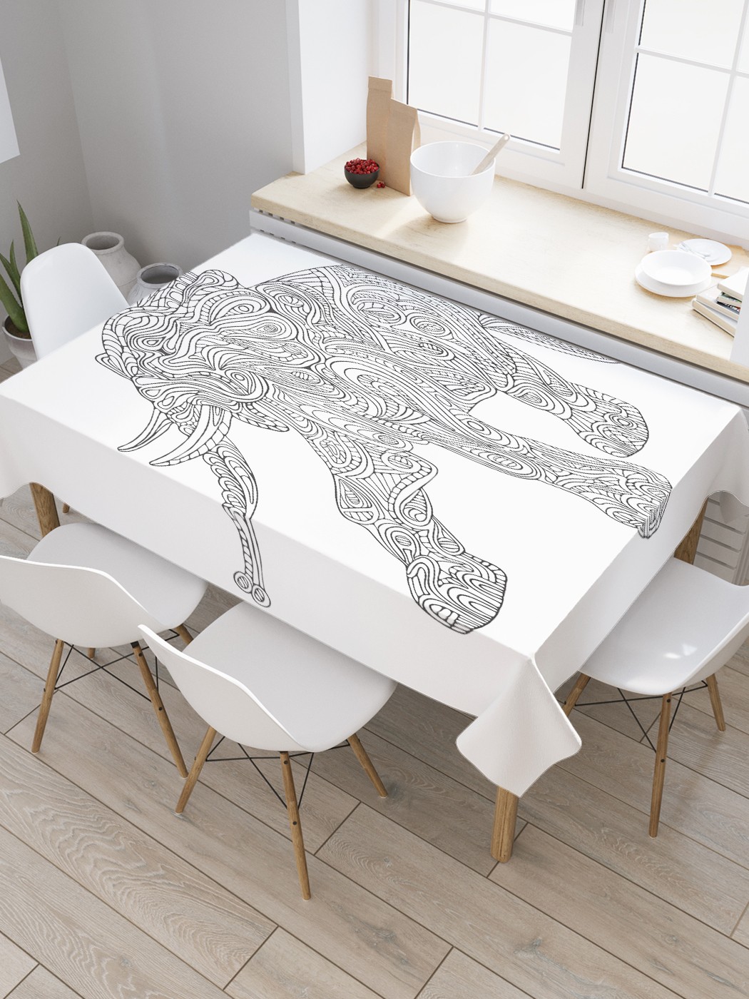 

Скатерть прямоугольная JoyArty "Слон в стиле дудл" из оксфорда, 180x145 см, Белый, Слон в стиле дудл