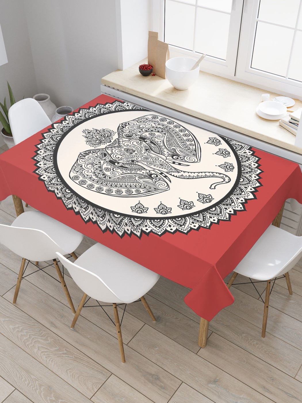 

Скатерть JoyArty "Портрет священного слона в мандале" из оксфорда, 180x145 см, Красный, Портрет священного слона в мандале