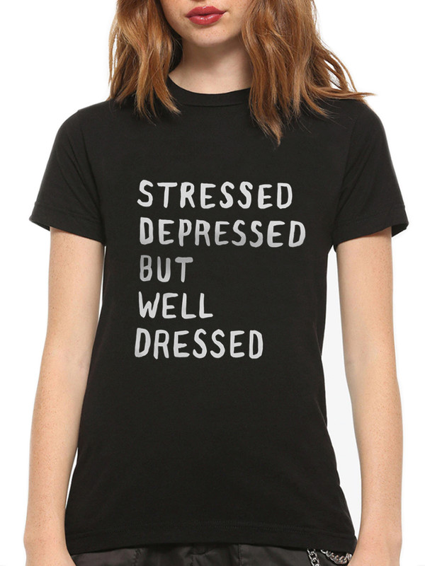 фото Футболка женская dreamshirts stressed depressed but well dressed женская63 черная xs