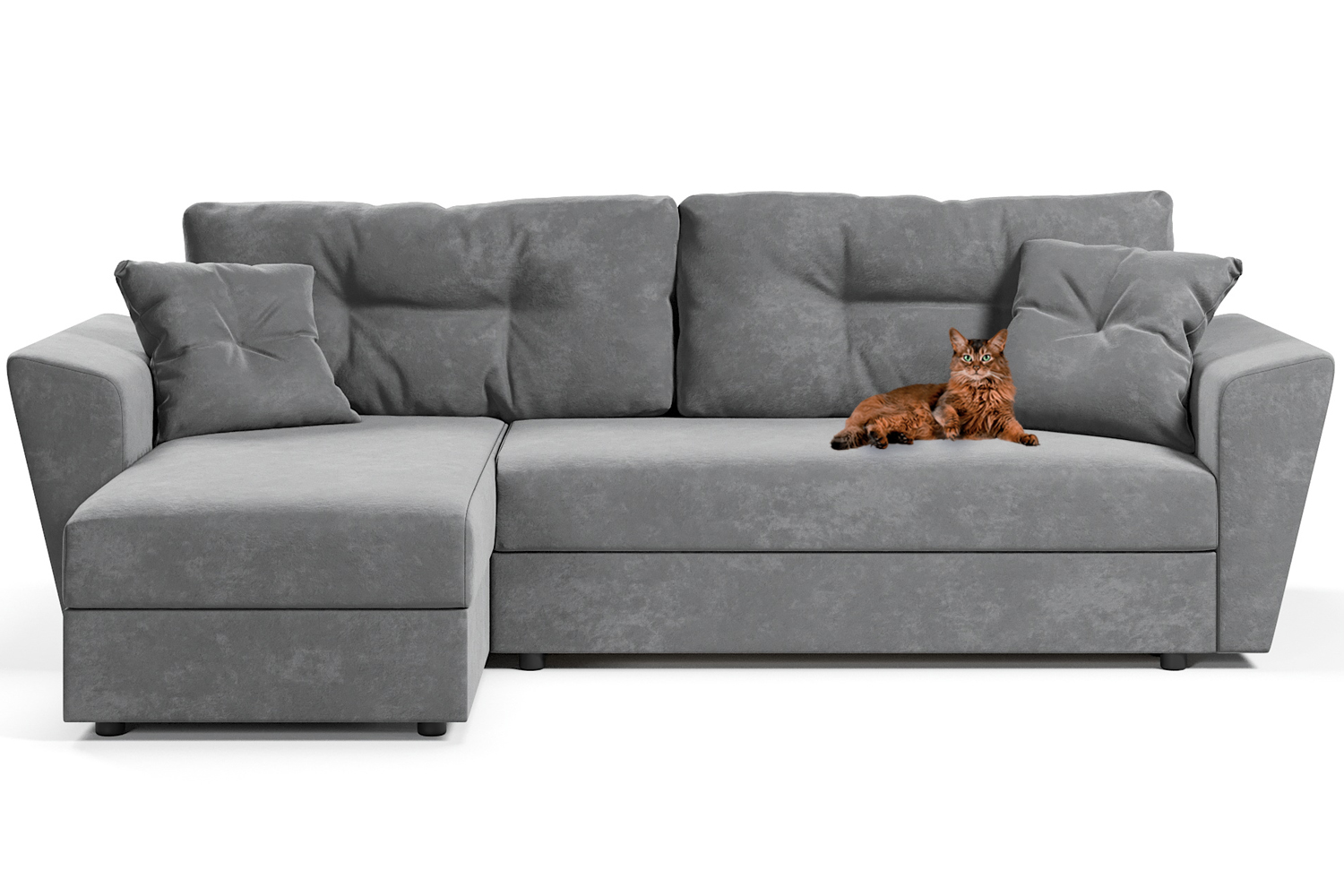 

Угловой диван-еврокнижка МногоМеб Амстердам велюр Кабрио серый, левый угол, Амстердам велюр угловой