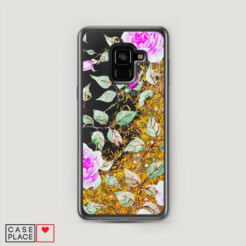 

Жидкий чехол с блестками "Цветочная фантазия 7" на Samsung Galaxy A8 2018