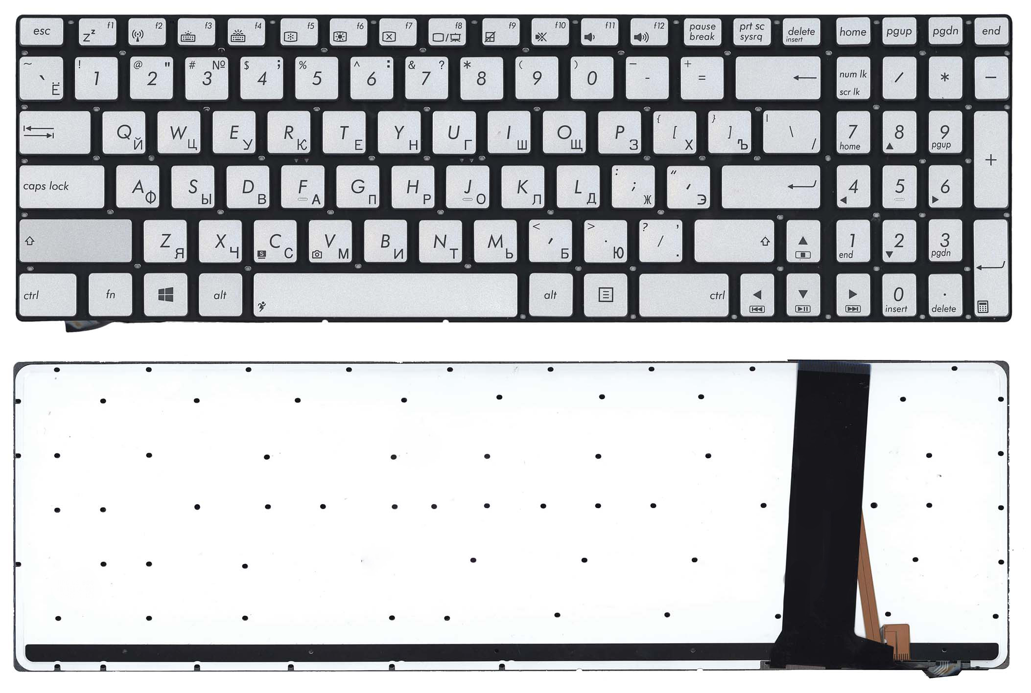 

Клавиатура для ноутбука Asus N550 серебристая с подсветкой